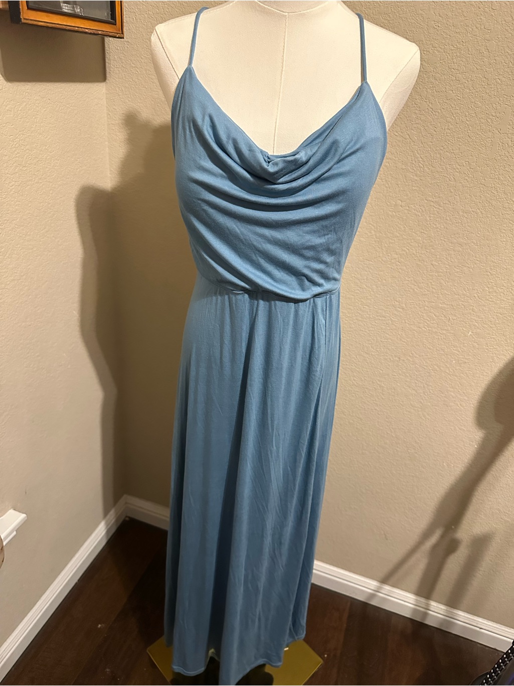 Nwt Halara Light Blue Cowl Neck Spaghetti Strap Maxi Dress Size Large
